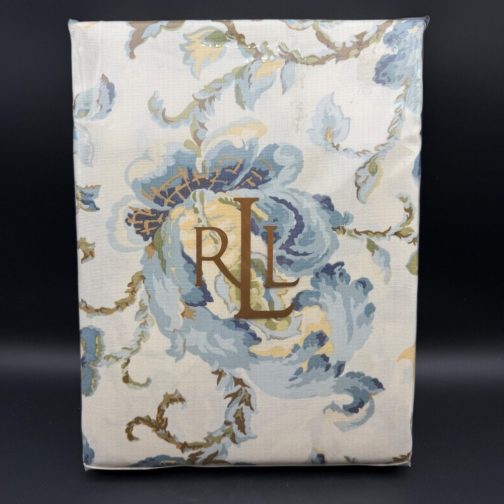 LRL Ralph Lauren Tablecloth Oblong 60x120 Hadley Aqua Blue Floral Cotton Cottage